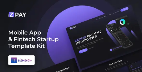 iZPAY – Mobile App & Fintech Startup Elementor Template Kit